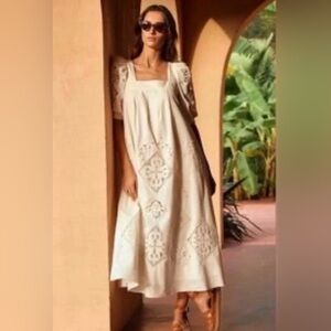 HUNTER BELL WAVERLY DRESS S Short Sleeve Square Neck Used Eyelet Batten Lace